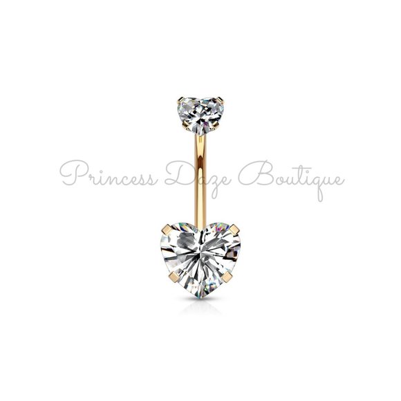 Rose Gold‎ Double Heart Zircon Belly Button Ring - Picture 1 of 1